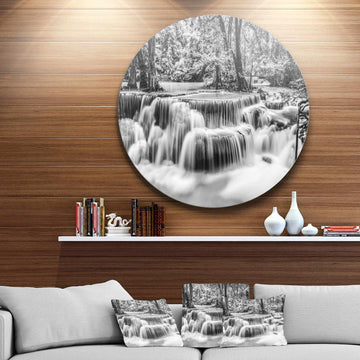 White Erawan Waterfall - Landscape Photography Circle Metal Wall Decor